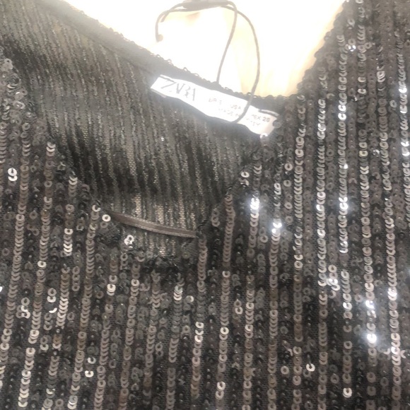 Zara Black Sequins Cropped Top Small - Picture 6 of 7